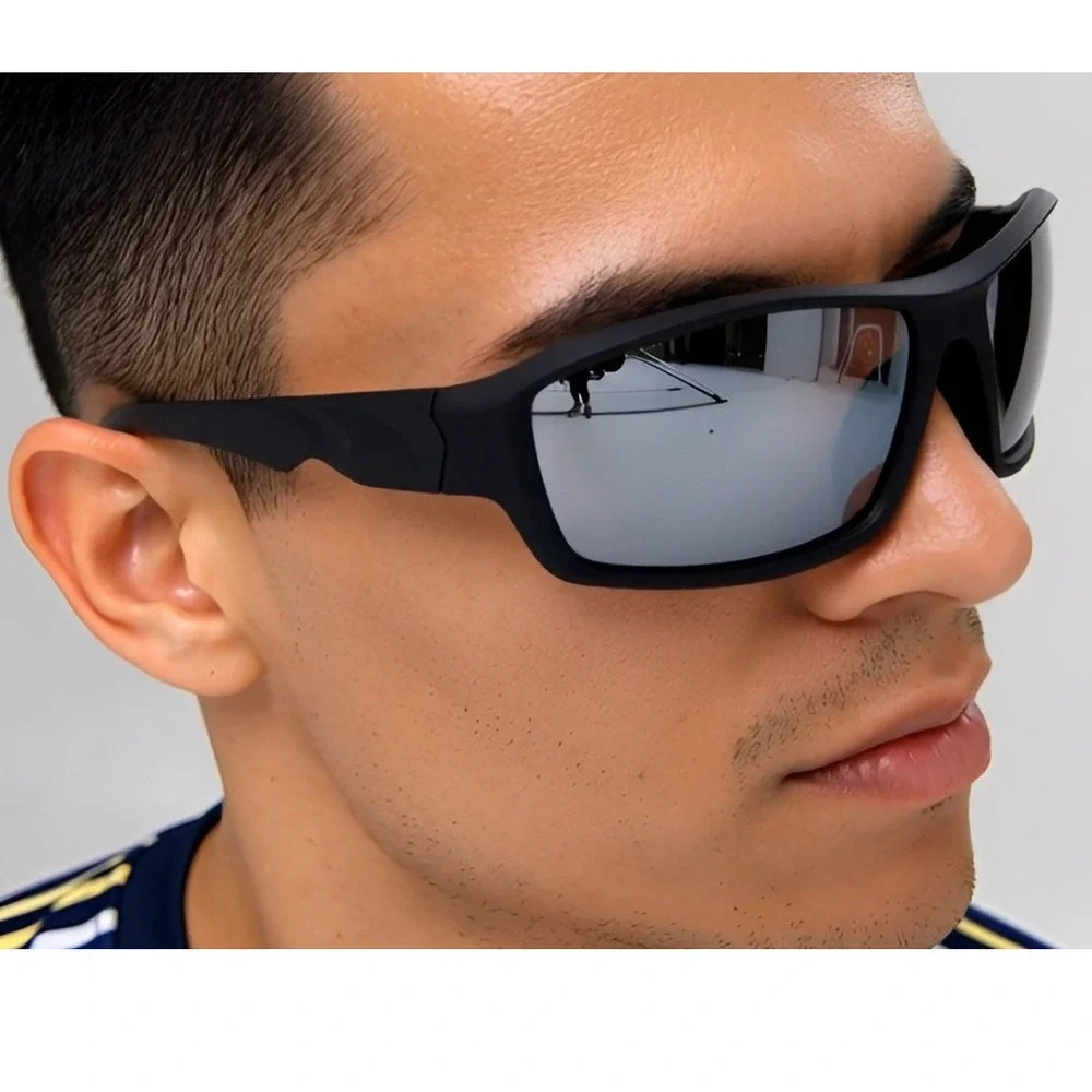 Sport Sunglasses‎ Men Black Frame Silver Mirror Lens Driving Fishing Golfing New